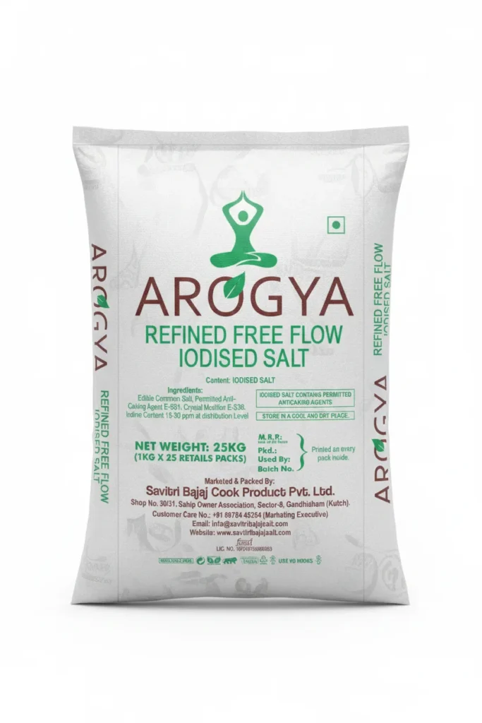 Refined Free Flow Salt Arogya Salt for Industry and Edible by Bajaj Salt Group Gandhidham Gujarat India