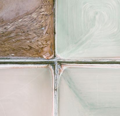 Solar salt evaporation pans at Sahjanand Salt Works, Kutch, Gujarat, India